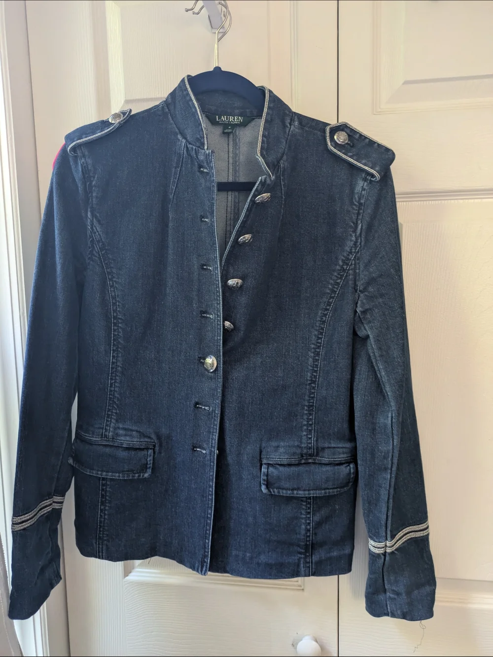 Ralph Lauren Dark Blue Denim Military-Style Jean Jacket - Picture 2 of 7